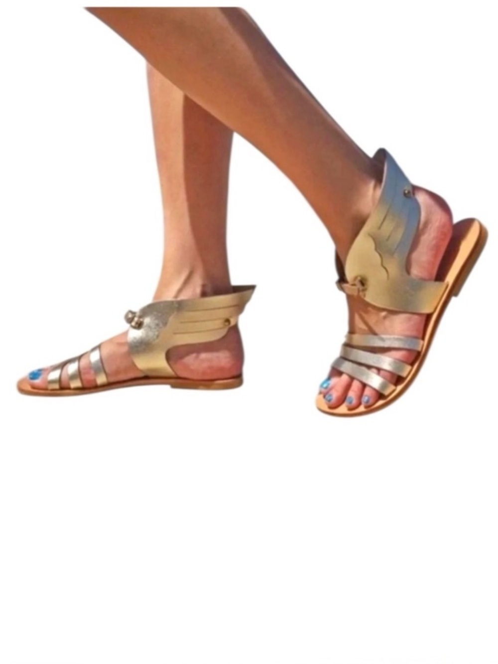 Greek Gold Leather‎ Winged Sandals Women’s Size 37 or US Women’s Size 7